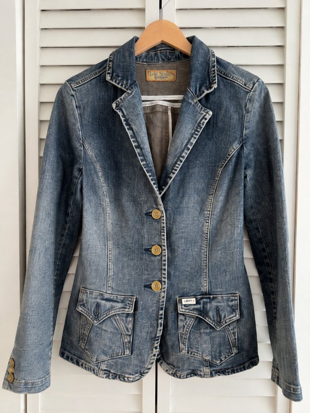 Vintage Levi's Signature Women's Denim Blazer Jacket Stretch Jean Coat Medium Y2